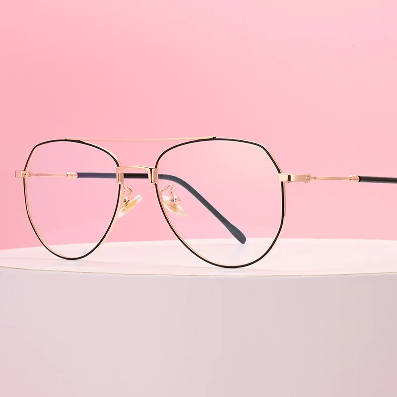 

New Glasses Retro Metal Double Beam Polygonal Glasses Frame Flat Mirror Decoration Myopia Glasses Prescription Optical Glasses