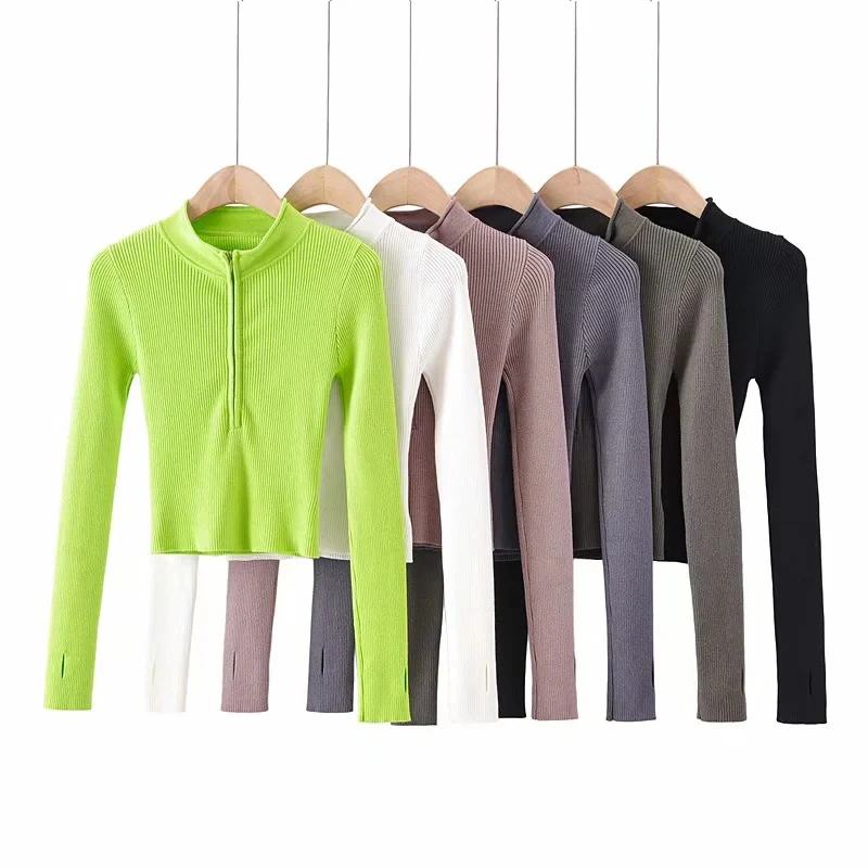 

New 2020 Women's Zipper Thread Long Sleeve Bottoming Shirt Trend Semi-High Collar Zipper Knitted Shirt Unique Style Commuter
