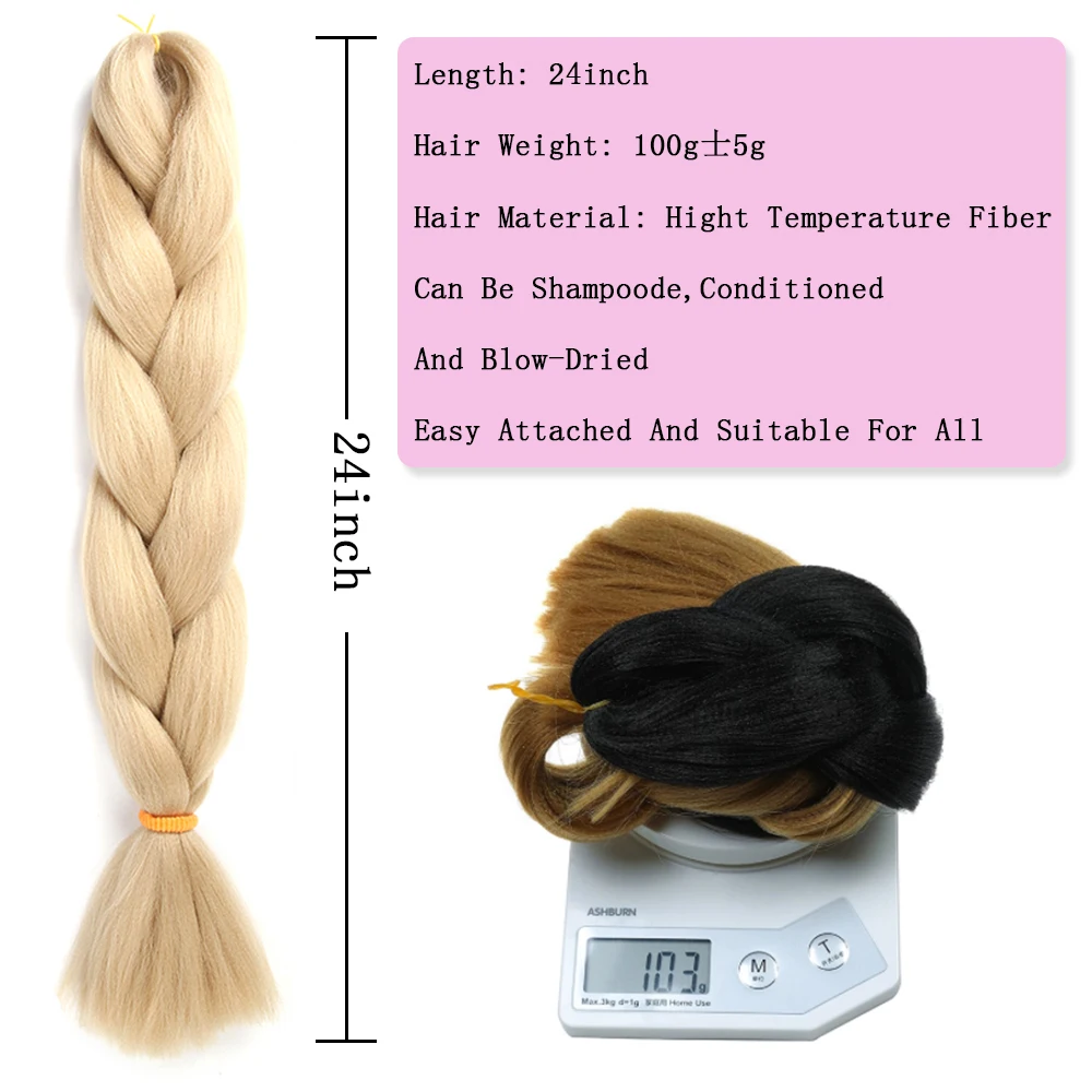 CLong Jumbo Braids Kanekalon 24 Inch  Color Braiding Synthetic Hair Extensions  Braid Hair  for  100 Colors Heat Resistant Fiber