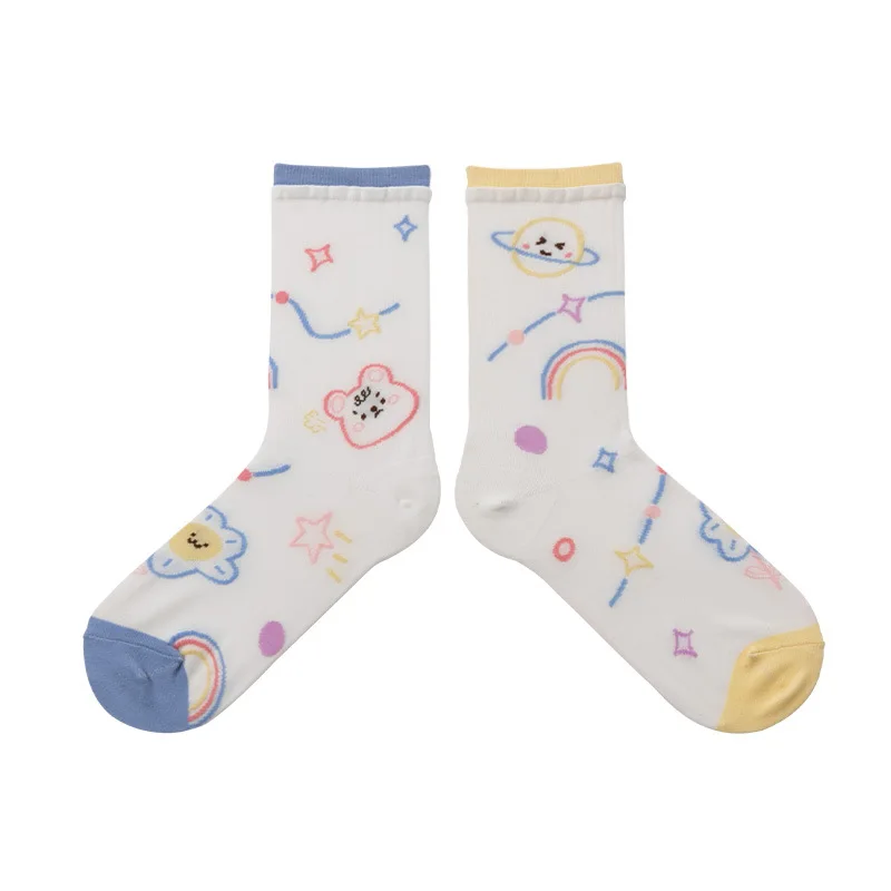 

Sock Women Cartoon Woman Socks Creative Casual Ladies Animal Striped Print Sox Cotton Spring Summer Girls Trendy Cute Calcetines