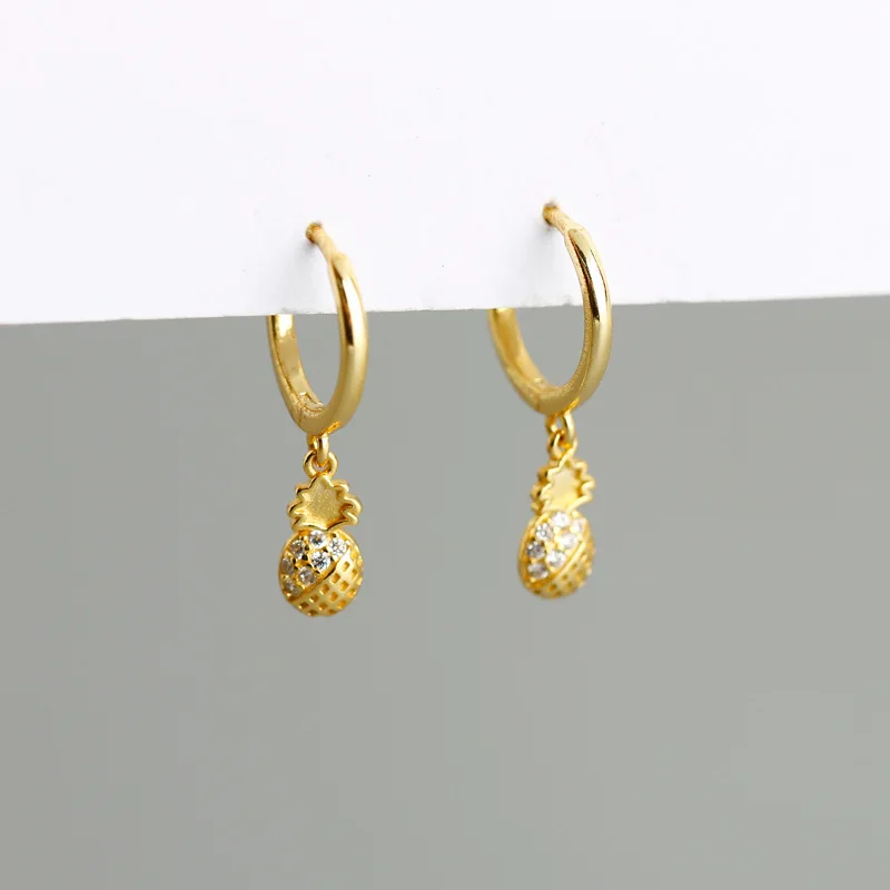 

New Fashion Cute Pineapple Pendant Hoop Earrings For Women Crystal Copper Golden/White Huggies Bohemia Earring Piercing Jewelry