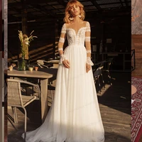 bohemian wedding dresses 2021 long sleeve a line lace appliqued boho wedding gowns lacing plus size beach bridal gowns robe