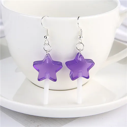 Transparent purple 1 пара, женские серьги, полимерные, ремесло, конфеты, леденец, bff, дружба, Висячие серьги для женщин, детей, ювелирные изделия - Окраска металла: Transparent purple
