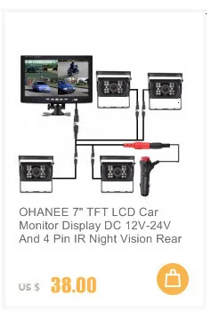 OHANEE " TFT lcd Автомобильный Монитор дисплей DC 12 V-24 V и 4 Pin IR камера заднего вида ночного видения для автобуса грузовика RV автоприцепа
