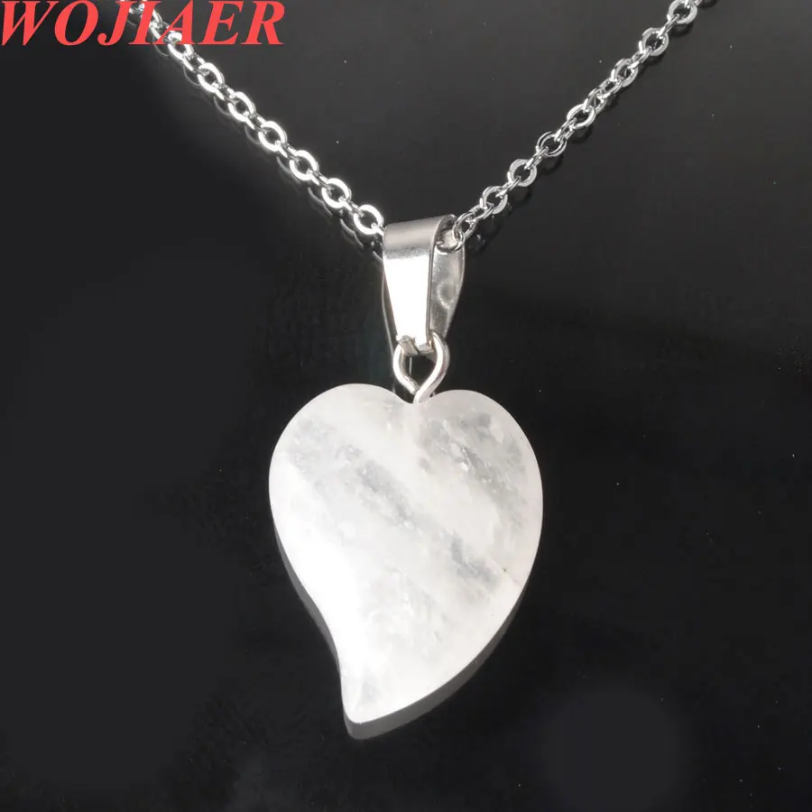 

WOJIAER 2021 Natural Stone Heart White Crystal Charms Pendants Beads for Jewelry Couples Gift Making Good Quality ZM0515