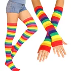 Женские чулки выше колена для верховой езды, Чулки с отверстиями для большого пальца и рукавами, хлопковые цветные носки для косплея, выступления на сцене
