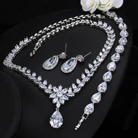 high grade zircon bridal accessories set chain silver needle earrings necklace bracelet three piece wedding dress jewelry luxary