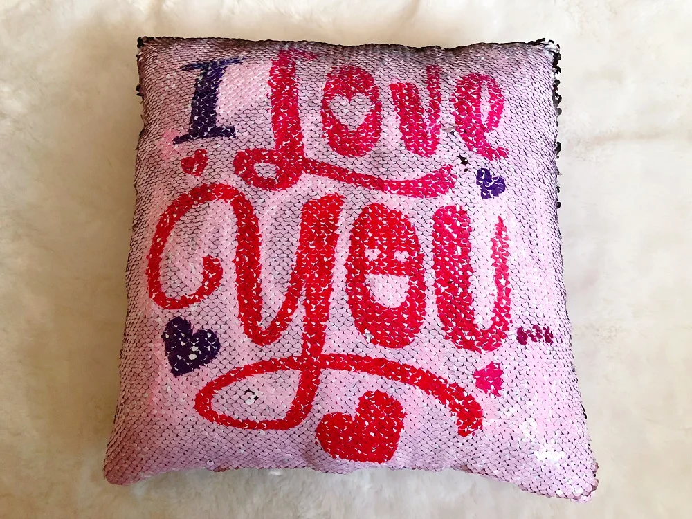 Флип блесток &quotI love you&quot подушка (не чехол) w/фарш 30 см игрушки Мягкий Бросок блеск