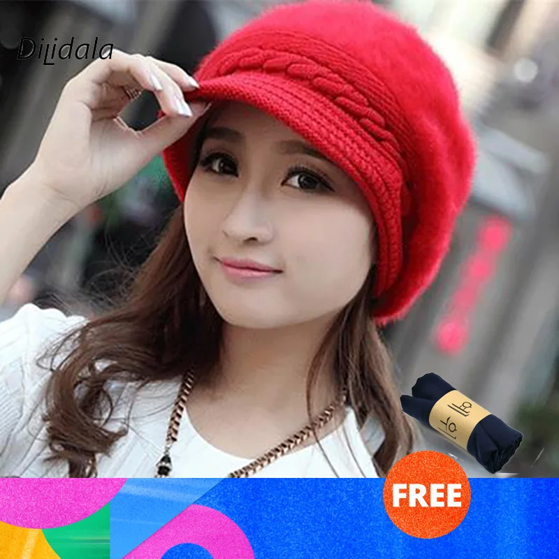 Dilidala женский берет Осень-зима женские вязаные шапки плюс бархат корейский