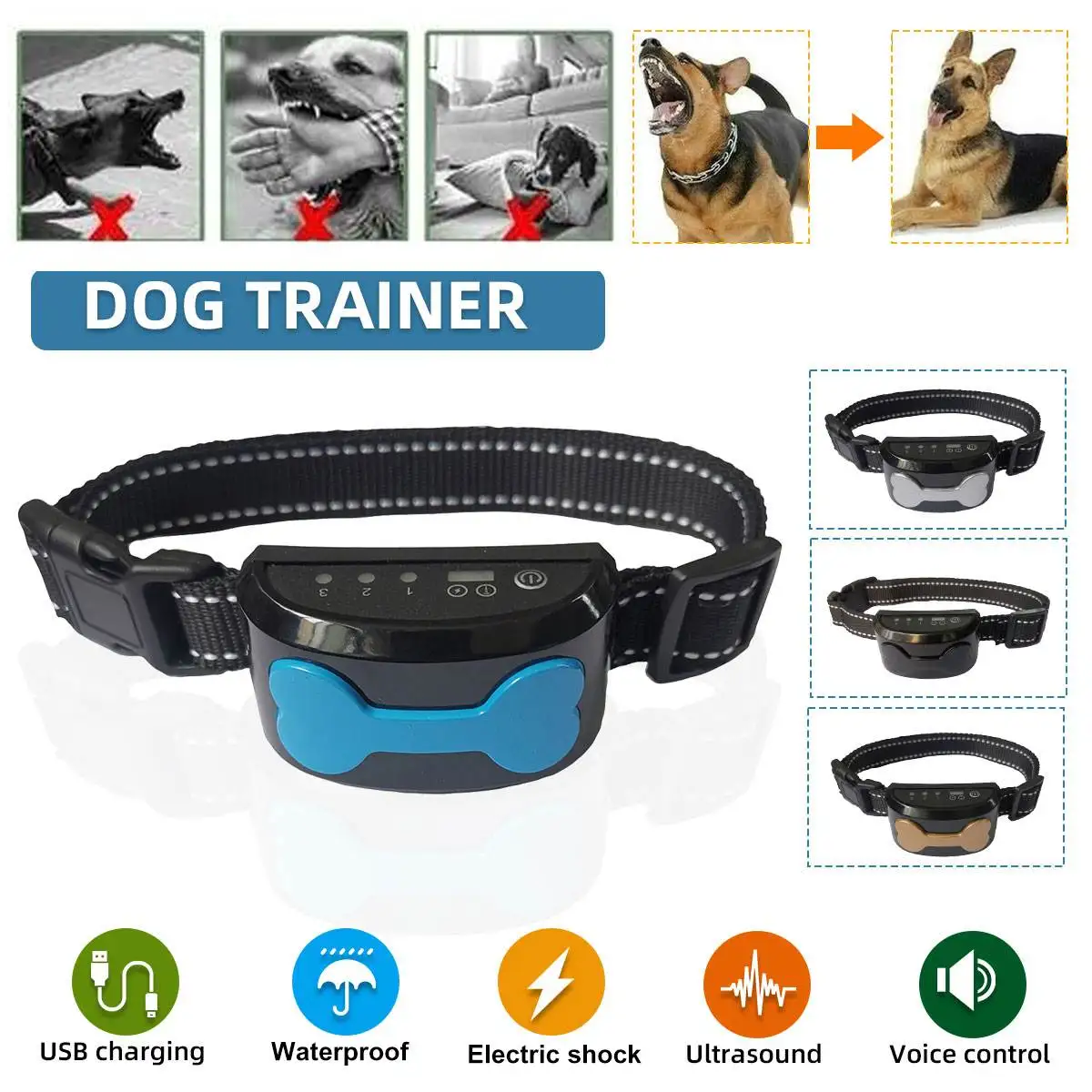 Bark Control Collar for Dog Anti Training Rechargeable Waterproof Barking Dogs Ultrasonic Shock | Дом и сад