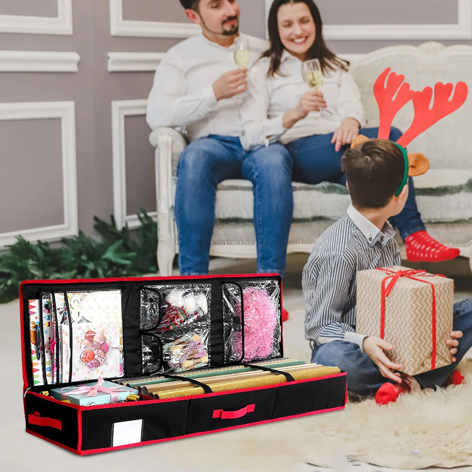 

Органайзер, Подарочная прямоугольная коробка для бумажных салфеток, карманы для хранения шариков, внутренние карманы, рождественские бума...