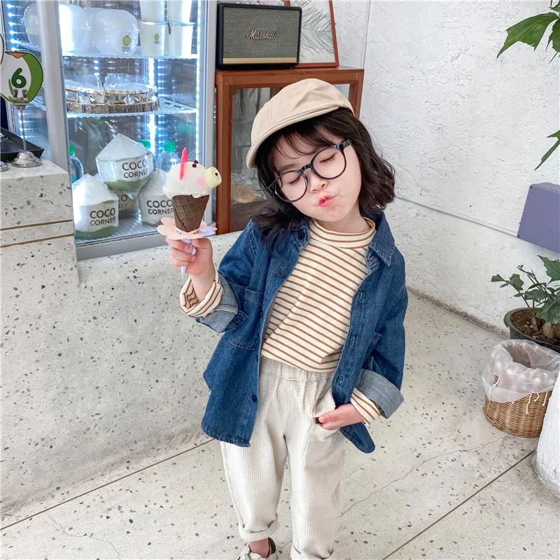 Джинсовая рубашка для девочек Новинка весна осень 2021 нижняя куртка женская