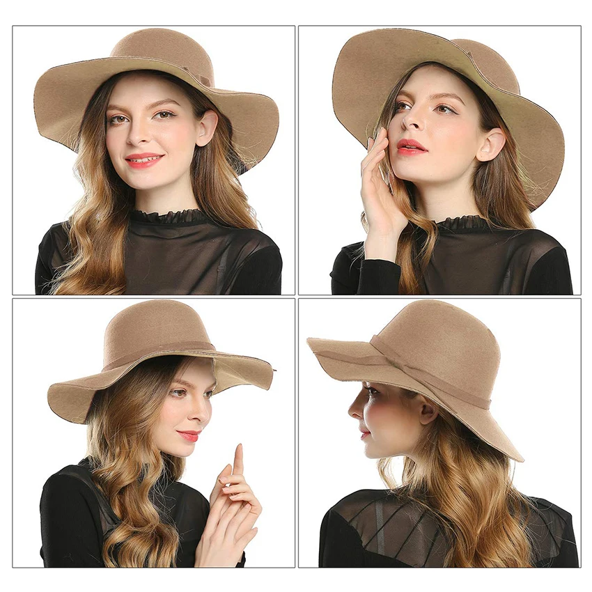 Женская шерстяная шляпа WELROG вязаная с широкими полями имитацией котелок из