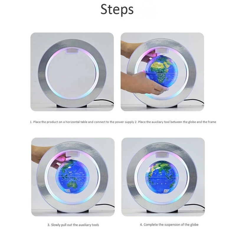 

4Inch Magnetic Levitation Globe Circular Frame Globe Rotating Magnetic Ball Air World Map for Office Set Off