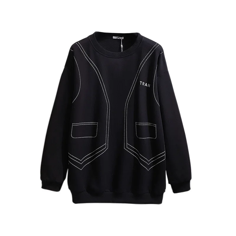 

Plus size 3XL 4XL 5XL 6XL 7XL New ladies autumn winter tops for women large pullover long sleeve loose thick black gray T-shirt