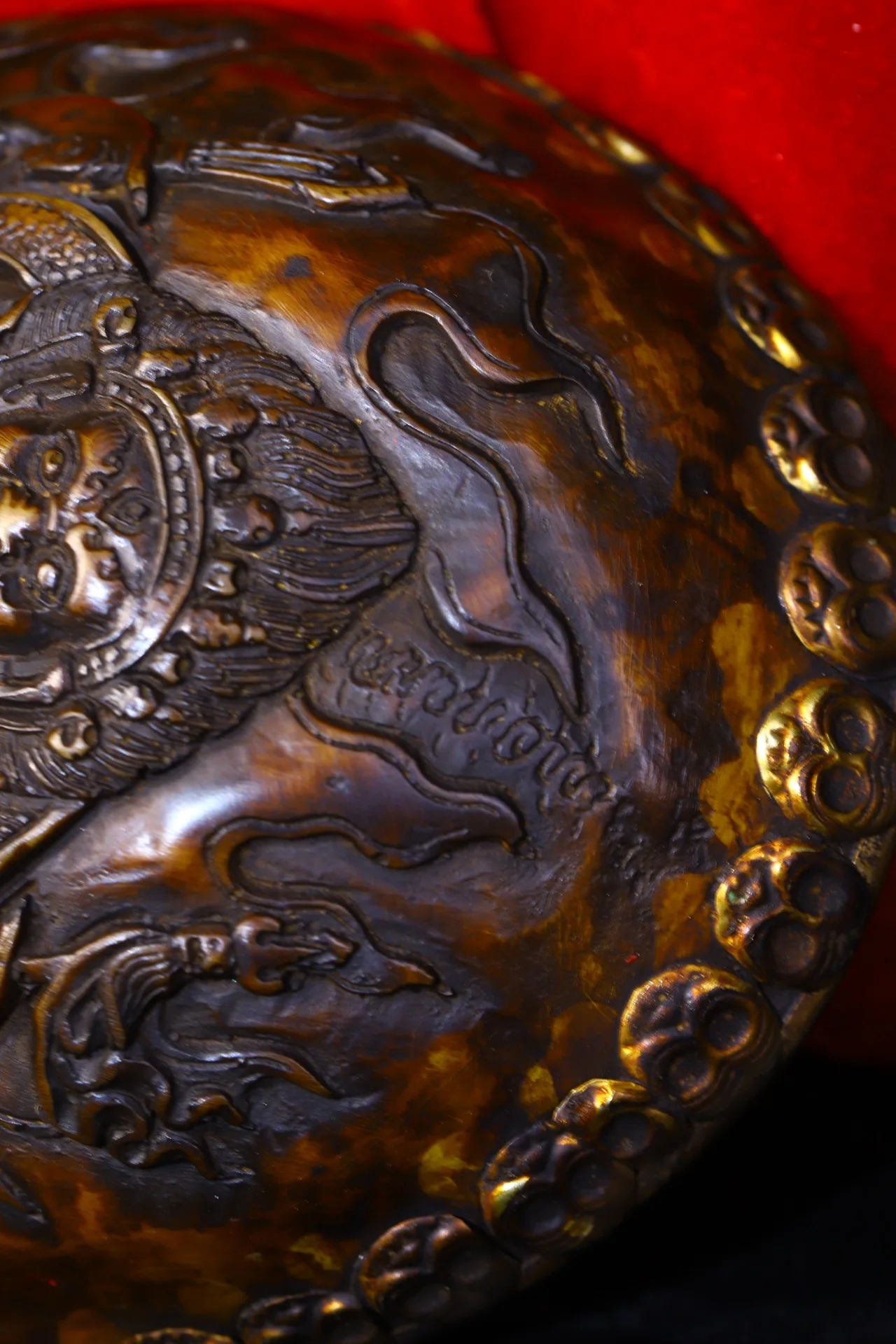 

Home Decor 7"Tibet Buddhism Old Tibetan silver mosaic Four-armed Mahakala Eight treasures skull Bowl Kapala Cup Gabala Bowl