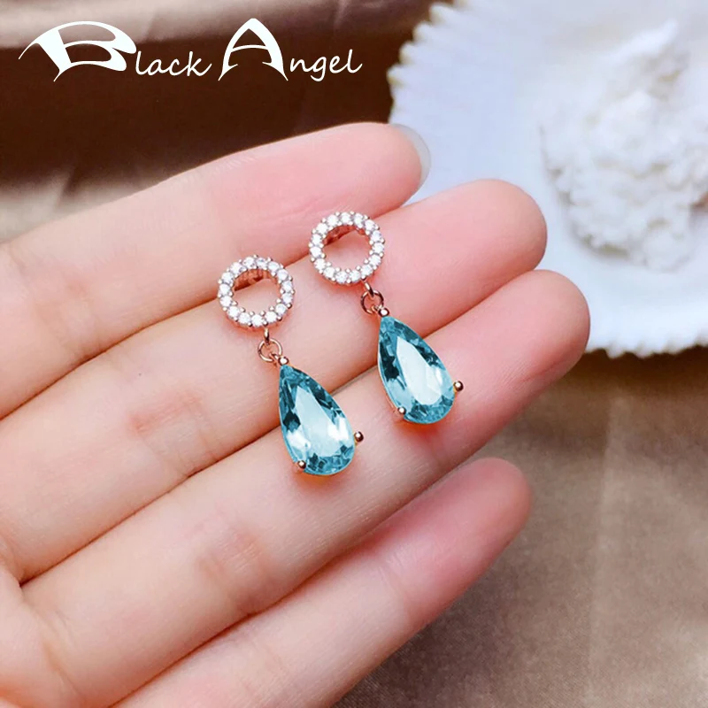 

BLACK ANGEL Luxury Blue Topaz Citrine Gemstone 925 Silver Drop Earrings For Women Wholesale Ear Jewelry Dropshipping