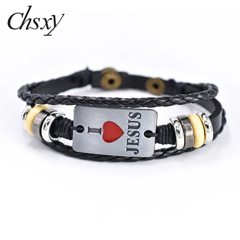 

Vintage I LOVE JESUS Leather Bracelet Christian Braided Steampunk Bracelet Bangle Unisex Wristband Wholesale Jewelry Accessories