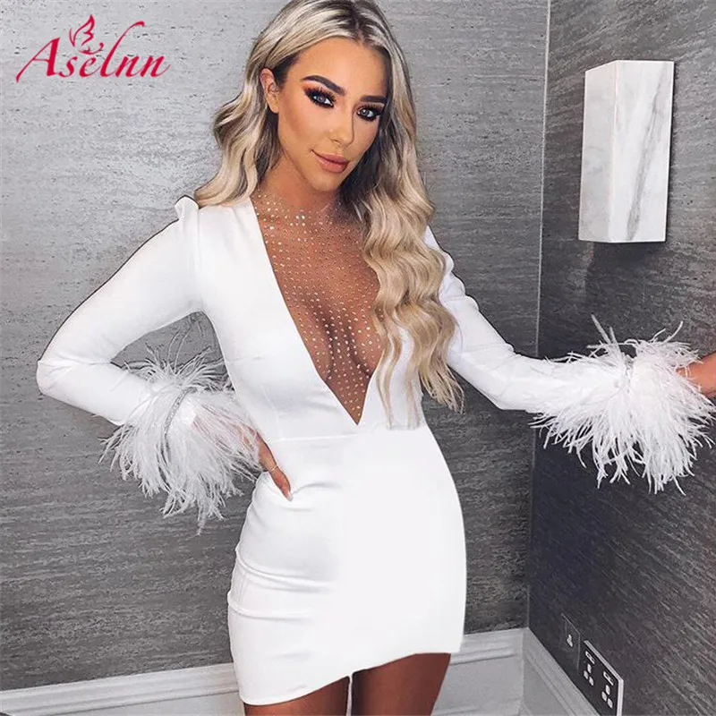 Aselnn сексуальное платье для ночного клуба женское белое Сетчатое с глубоким