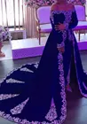 Королевский синий кафтан вечерние официальные платья с нарукавником 2021 с длинным рукавом с кружевной вышивкой африканские платья для выпускного вечера