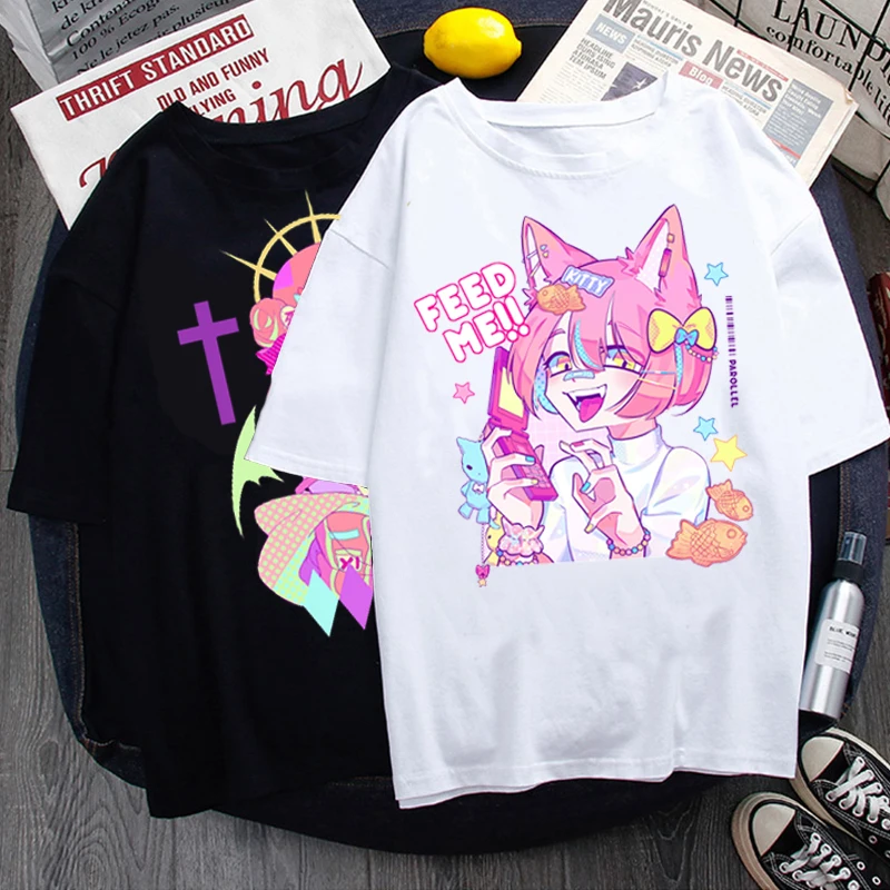 

футболка Harajuku Print Black Crop Women T-shirts soft Streetwear Short Sleeve Top Tee Female Kawaii y2k mujer vintage kpop