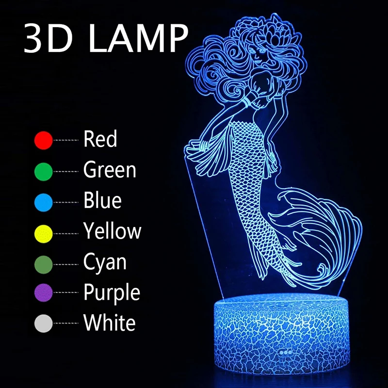 

Manga Anime Figures Mermaid Series 3D Table Lamp USB Light Led Bedroom Decoration Gift Valentines Day Night Plug in Set Up Gamer