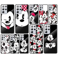 disney mickey minnie black for samsung galaxy s21 ultra plus a72 a52 4g 5g m51 m31 m21 luxury tempered glass phone case cover
