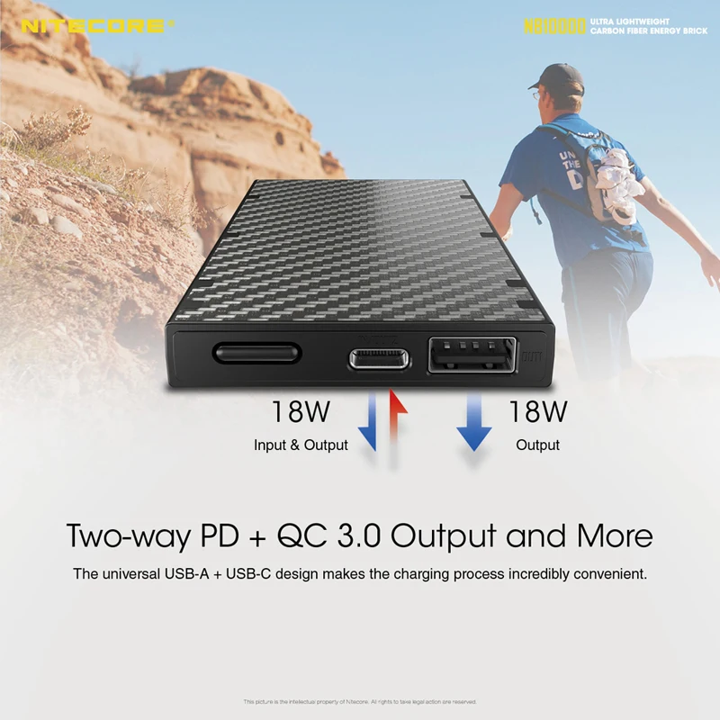 carbon fiber nitecore nb10000 quick charge usbusb c dual port 10000mah powerbank with two way pd qc 3 0 output free global shipping