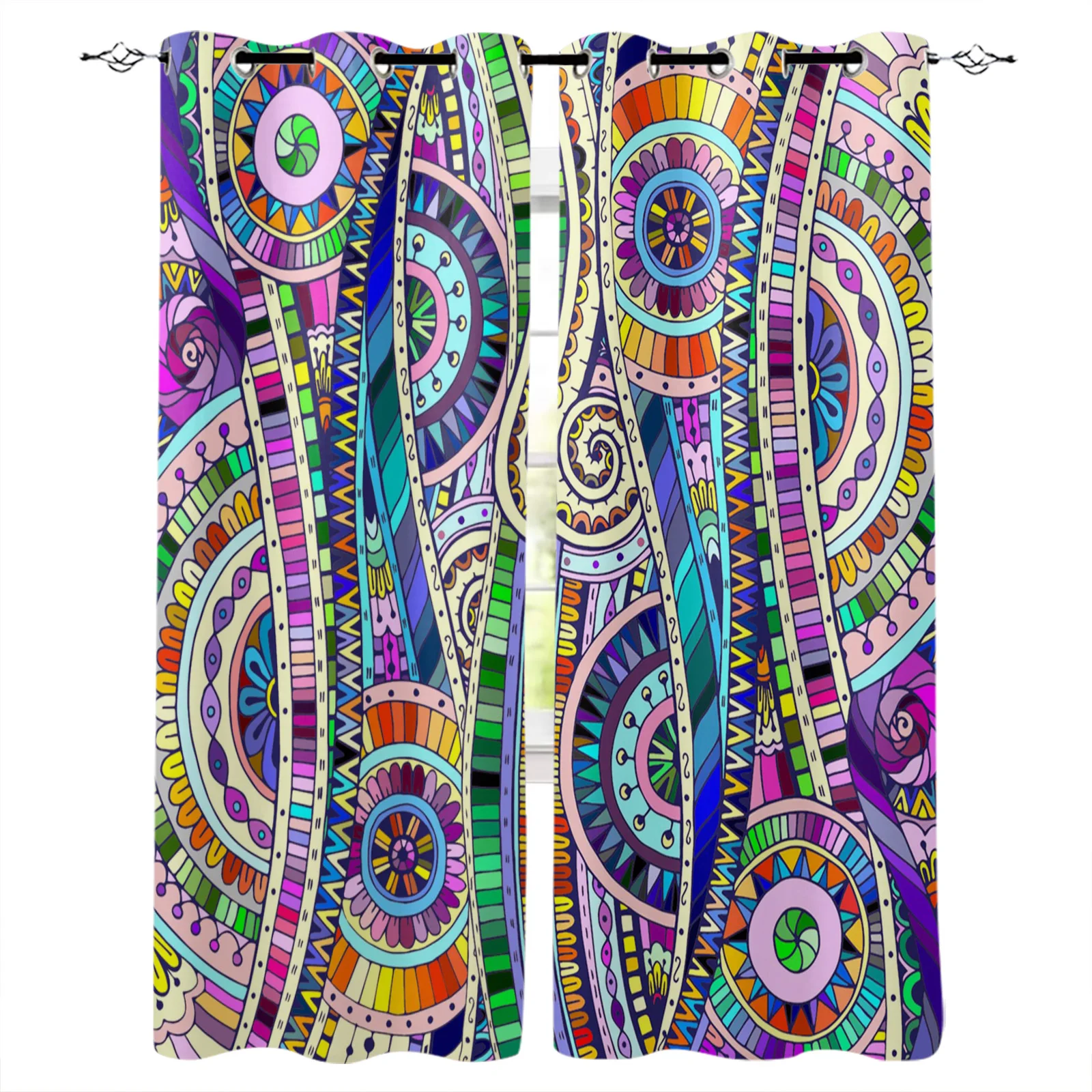 Занавески на окна в индийском этническом стиле с цветными узорами для гостиной