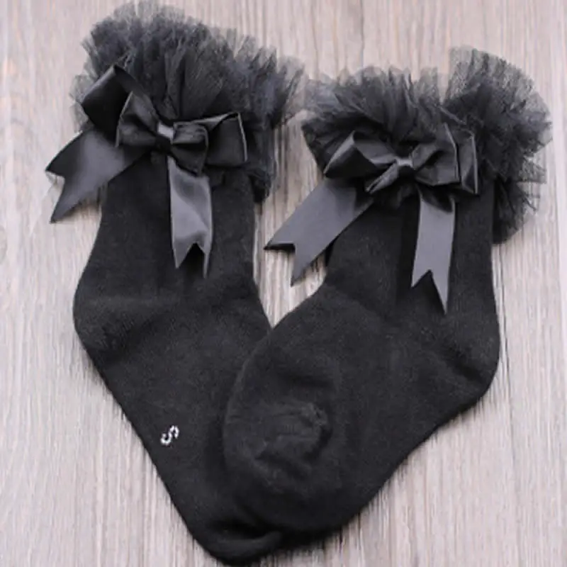 Black big lace Гольфы для новорожденных; кружевные чулки принцессы для девочек; сезон весна-осень; Детские хлопковые кружевные колготки принцессы - Цвет: Black big lace