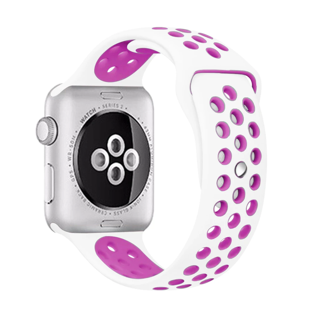 Спортивный силиконовый ремешок для apple watch, 42 мм, 44 мм, 38 мм, 40 мм, браслет для часов iwatch, apple Series 5 - Цвет ремешка: White with purple