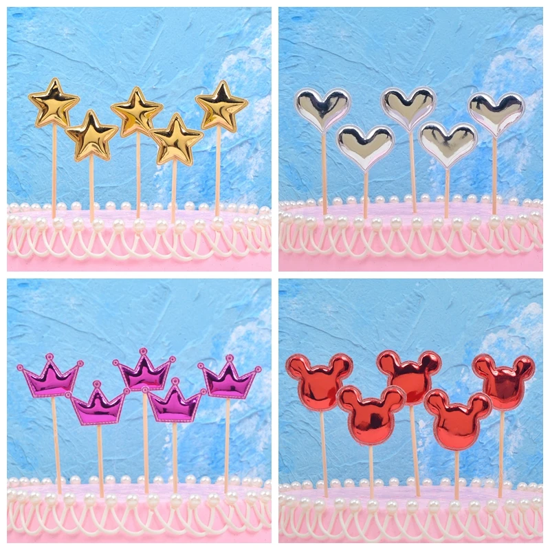 5 шт. искусственная кожа звезды голова Корона сердце животные торт Топпер Детские