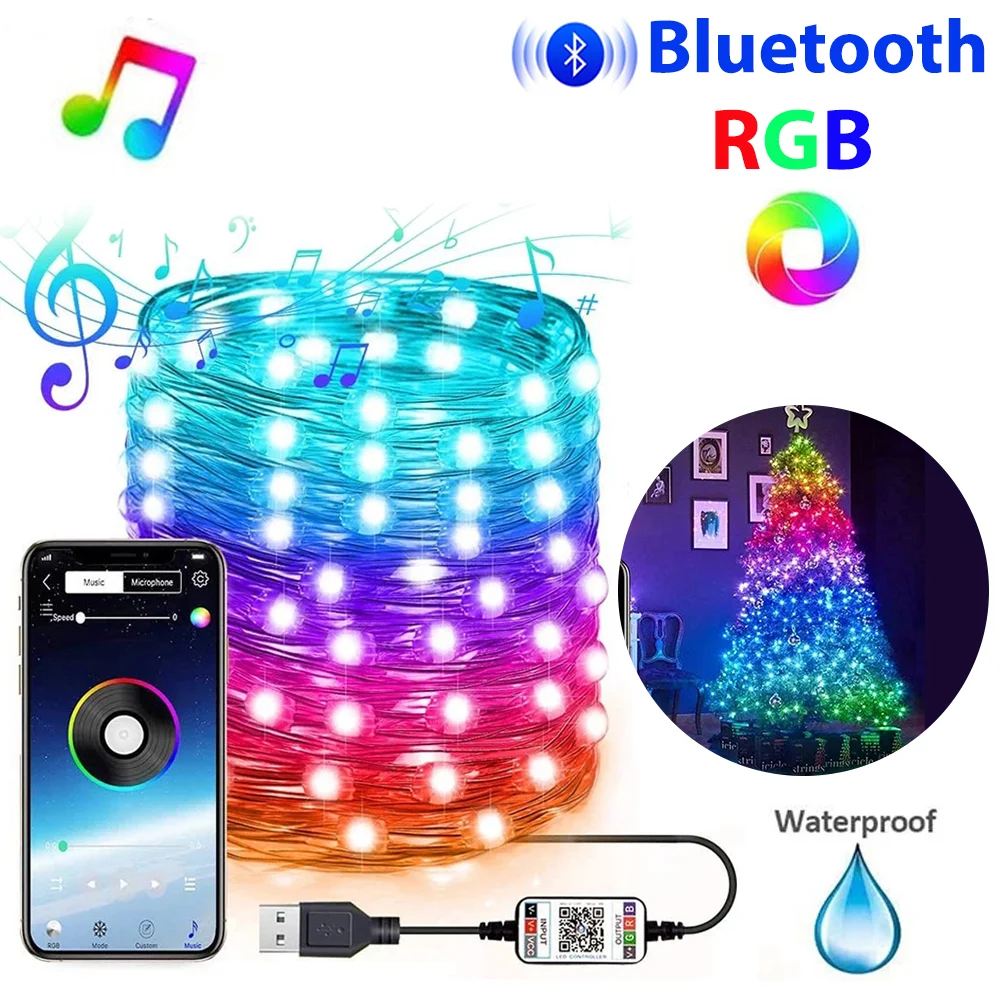 

Скасветильник светодиодная гирлянда с Bluetooth, медный провод, лампа-лента для спальни, дома, свадьбы, Нового года, украшение, USB светильник