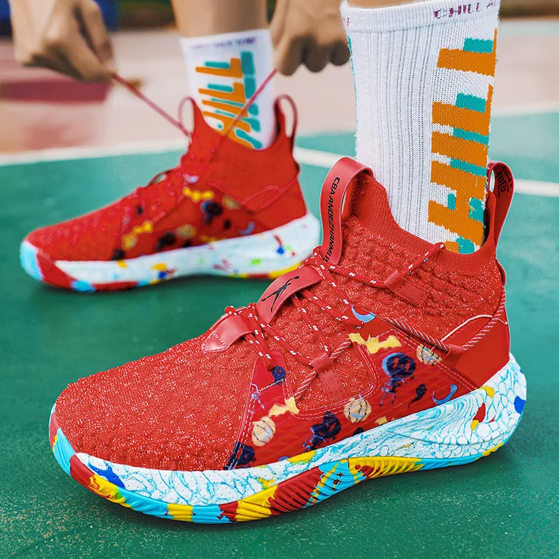 High-top Colors Printed Men's Basketball Shoes Professional High Quality Basketball Sneakers Men Cushioning Women's Sports Shoes