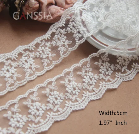 Цветок хлопковый кружевной отделки цвета слоновой кости, 1 ярда в ширину: 5 см, для штор, платьев, для рукоделия, швейные принадлежности/юбки, интимные аксессуары (SS-2346)