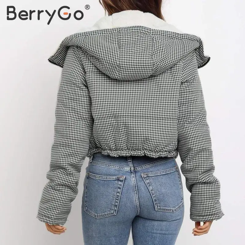 BerryGo повседневная клетчатая меховая парка с капюшоном для женщин Осень-зима на