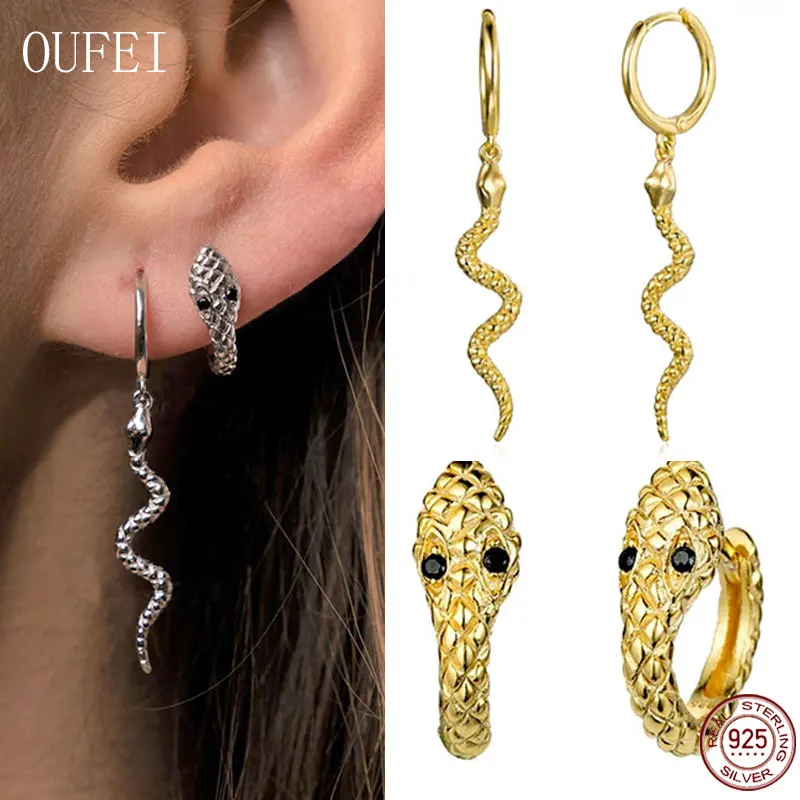 

Snake 925 Sterling Silver Women Earring Small Hoop Snake Shaped Earrings Long Cross Round Punk Drop Earrings Gift Fine Jewelry