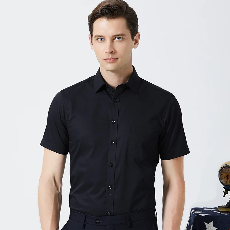 

Summer Short Sleeve Men's Dress Shirt Business Formal Casual Social Shirts 60% Cotton Easy Care Male Clothing