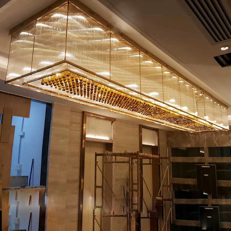 

Living room chandelier LED lighting hotel front desk light villa clubhouse aisle rectangular hotel lobby crystal lamp