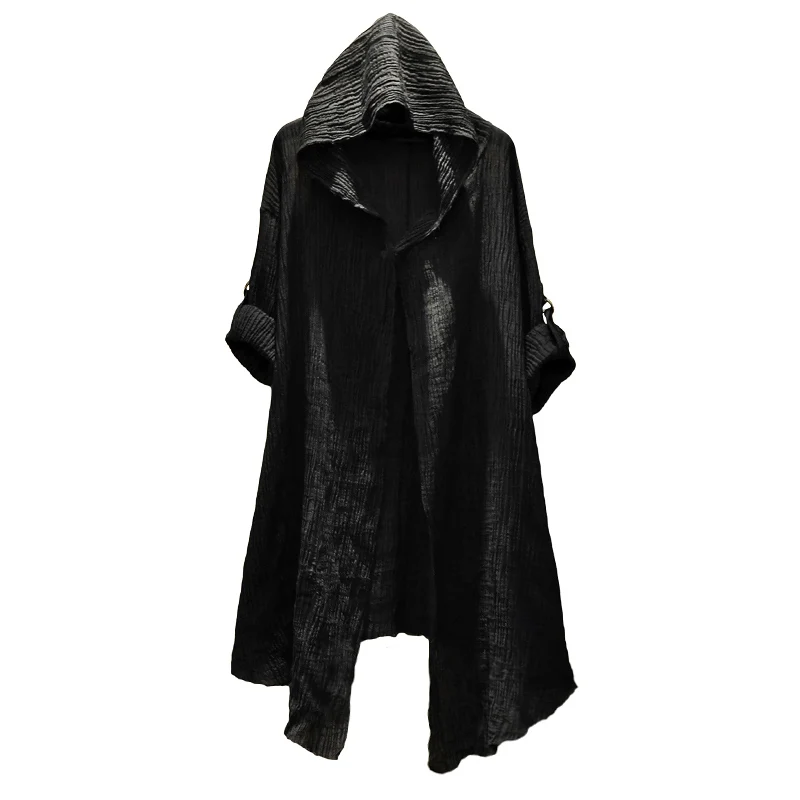 

Translucent Linen cloak Thin Trench Men Gothic long coat Stranger things mysterious Dustcoat Men Cardigan Spring summer jacket