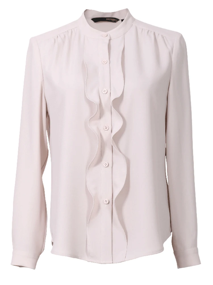 

Intellectual professional shirt female spring and summer new temperament stand-up collar ruffled simple apricot top shirt