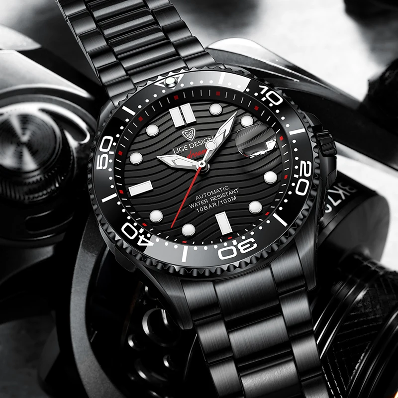 

Часы мужские механические, водонепроницаемые, с автоподзаводом, 2021 сталь, 316 м