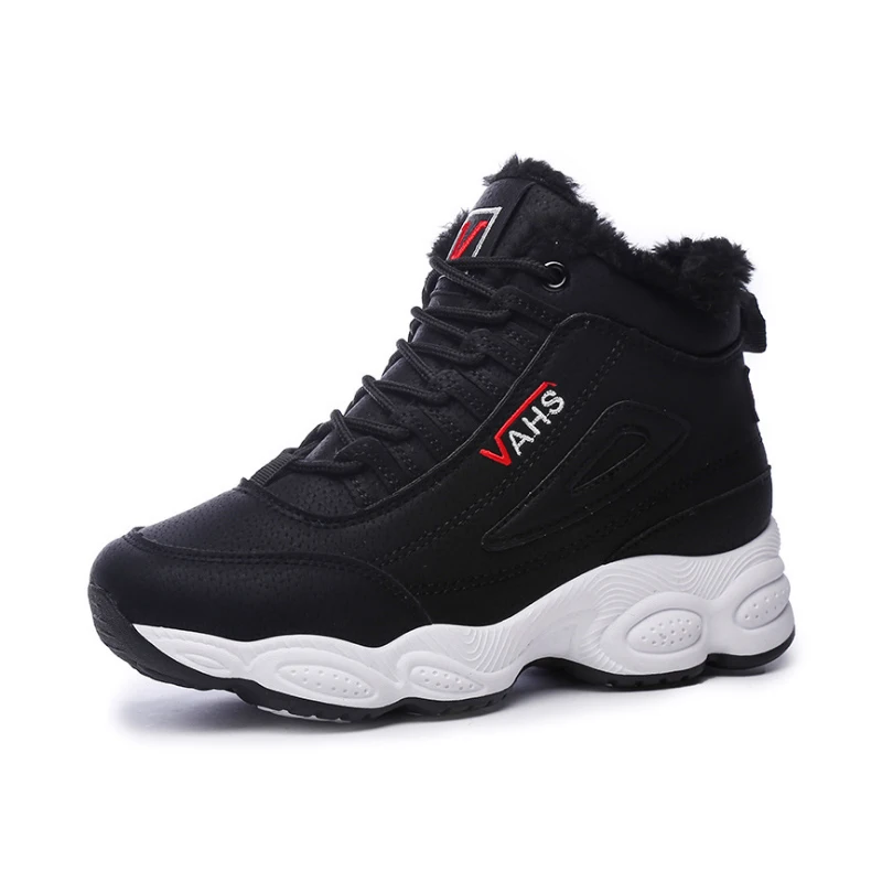 Черный VTOTA Chunky Sneakers Women Winter Warm Shoes New Platform Wedges Shoes Tenis Feminino Pink Fur Vulcanized Shoes Snow Shoes ISN - Цвет: Черный