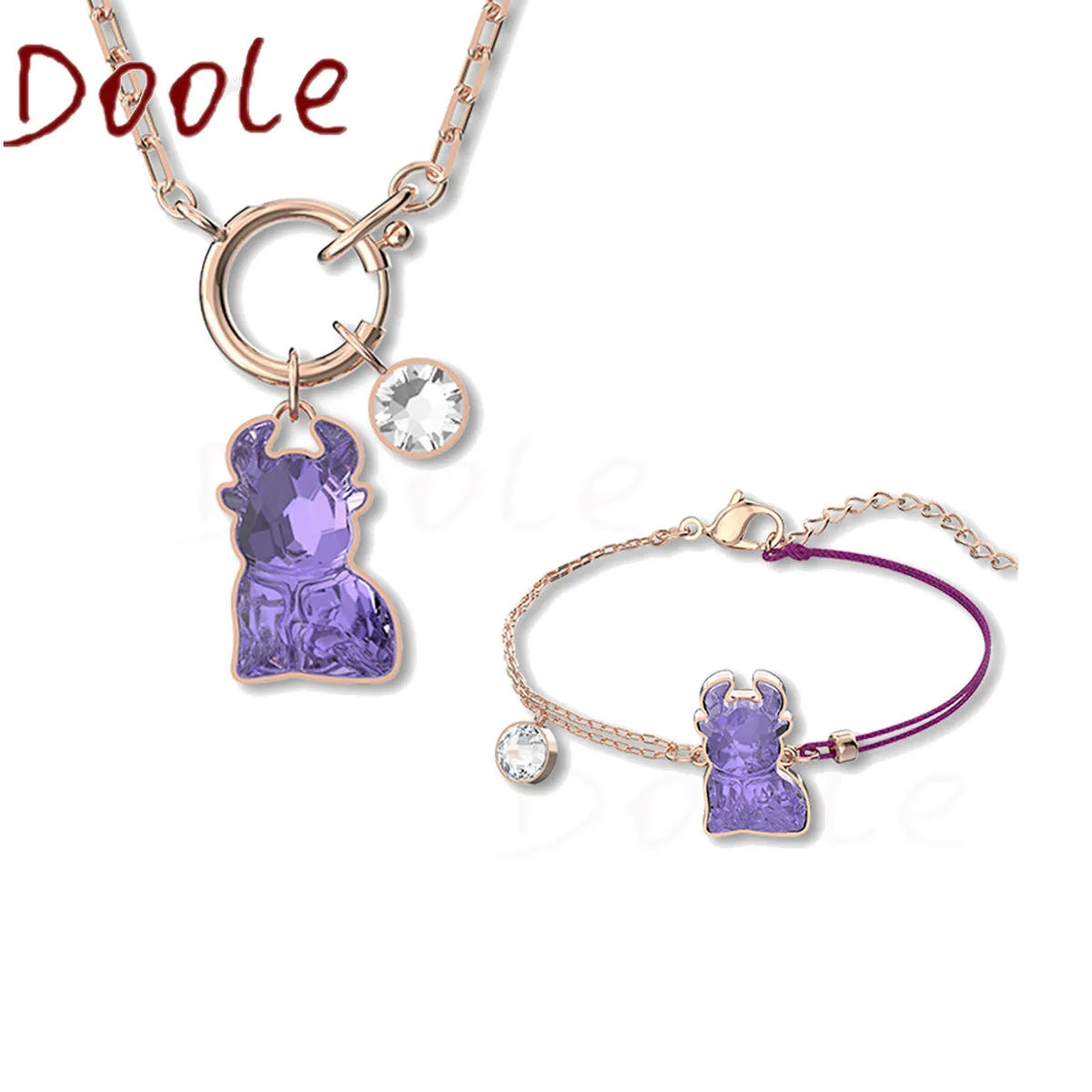 

2021 SWA Fashion Jewelry High Quality Charming Purple Crystal Zodiac Cow Lovely Animal Lady Necklace Romantic Gift