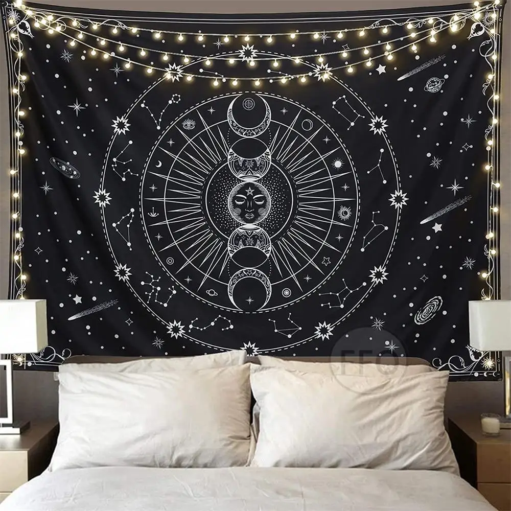 

Винтажные Таро гобелены Астрология фаза Луны настенный гобелен Звезды Космос искусственное одеяло эстетическое комнатное украшение гобел...
