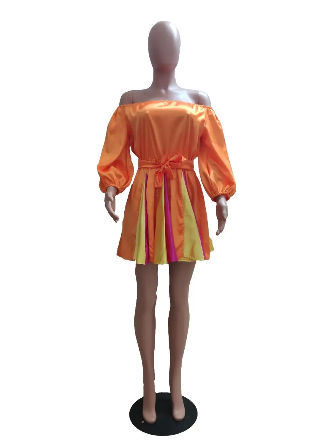 Новое Стильное модное оранжевое короткое платье со шнуровкой и высокой талией