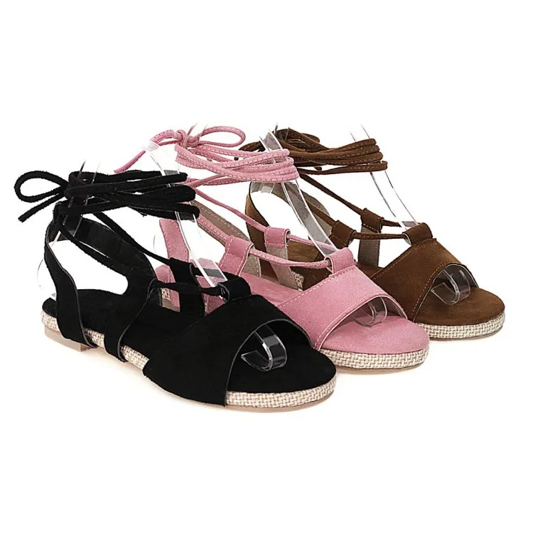 

Beige Heeled Sandals Female Shoe 2021 Summer Open Toe Black Girls Flat Comfort New Lace Up Fashion Velvet Peep Basic PU Solid Ro