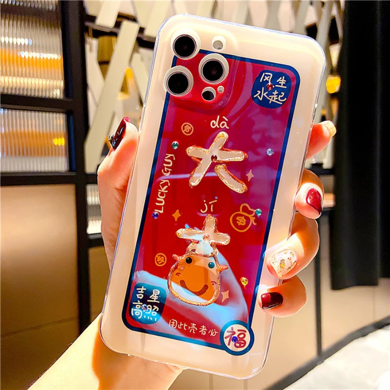 

For iPhone 11 Case Luxury New Year BaoFu Diamond Phone Case For iPhone 12 Pro Max XS XS Max XR 8 7 Plus Silicone Back Cover Capa