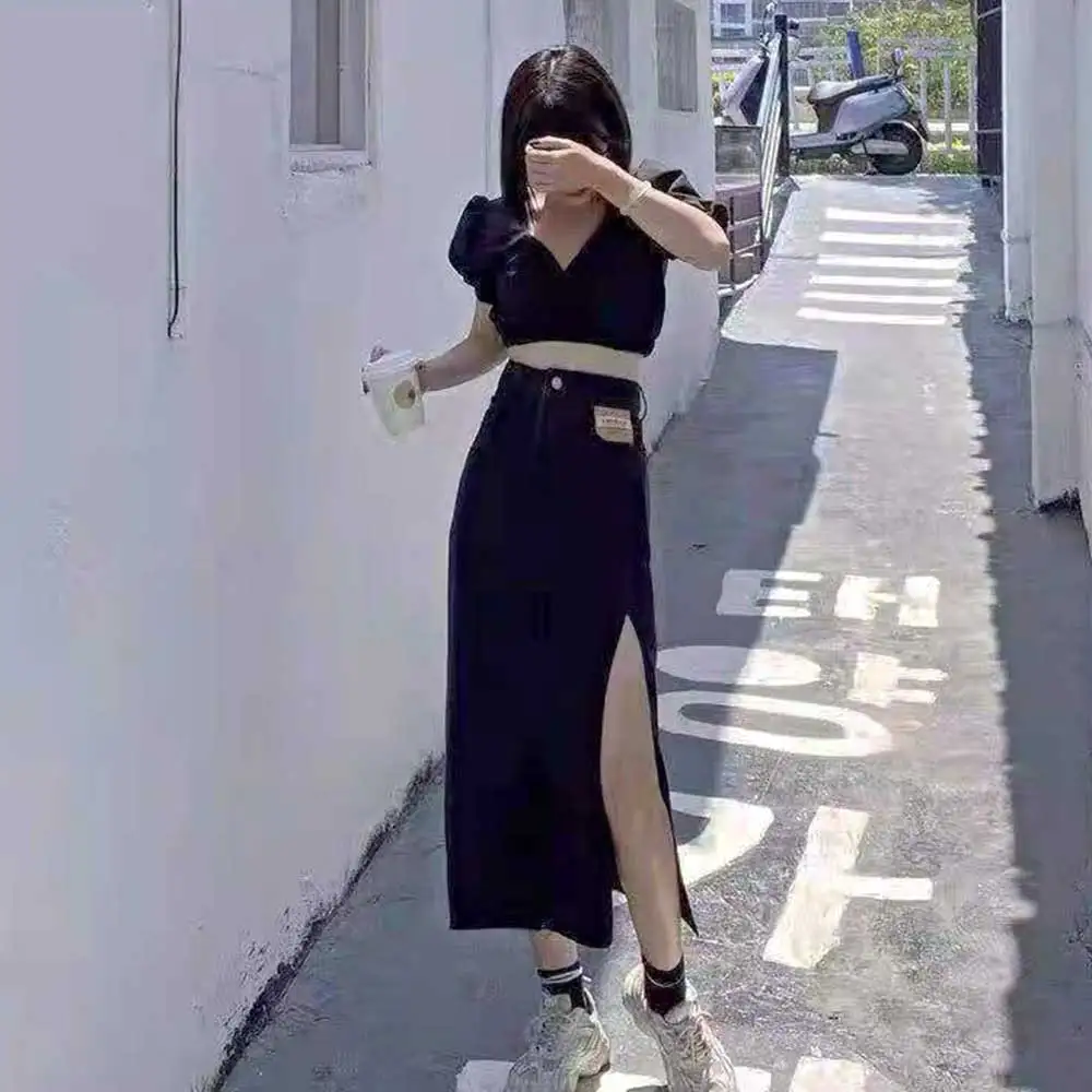 

New Woman Fashion Denim Skirt Summer High Waist Mid-length Skirt Woman Irregular A-line Package Hip Skirt Trend Sexy Split Skirt