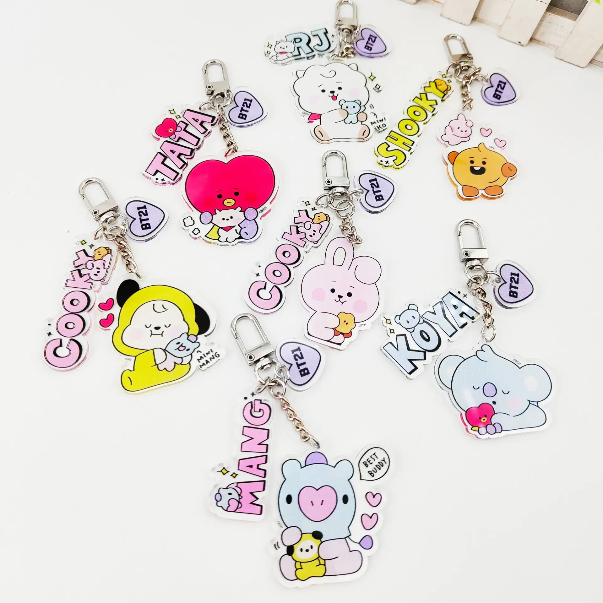 

1HQBTS Bulletproof Youth Group Three-piece keychain set, cartoon baby pendant jewelry peripherals are the same